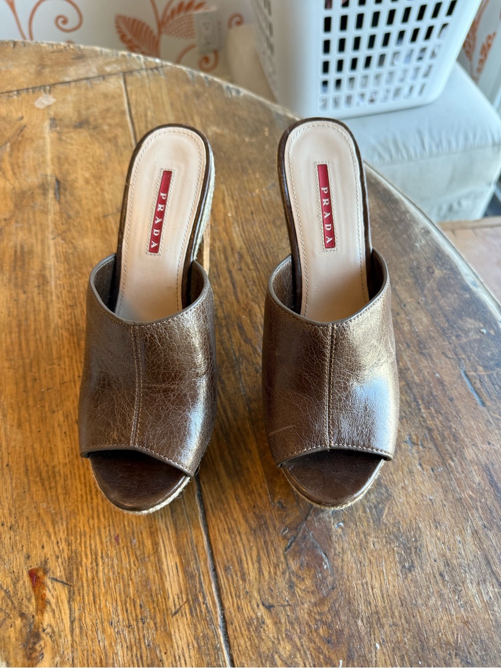 Prada Metallic Brown Leather Open-Toe Mule Heels